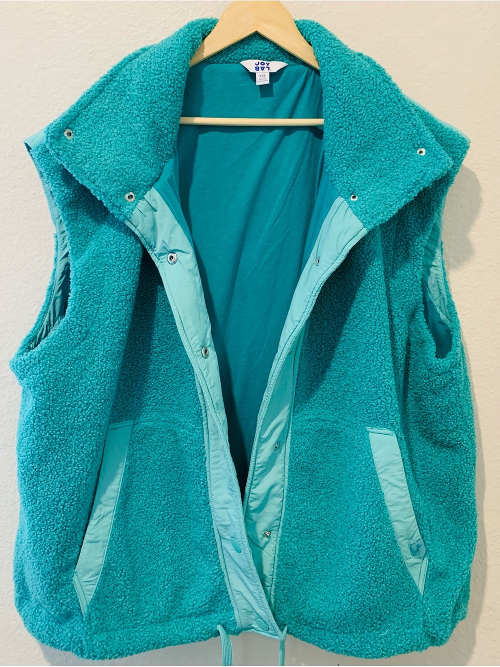 JoyLab Teal Plush Sherpa Vest - Sleeveless Zip Snap Front